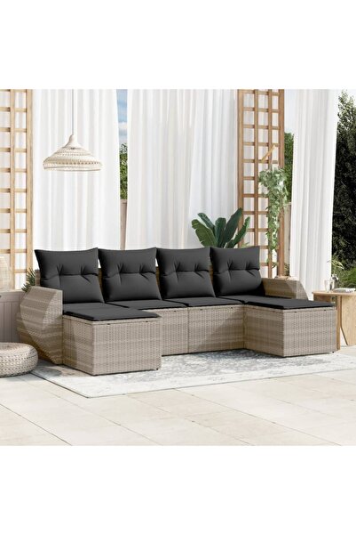 vidaxl Set canapele de gradina cu perne, 6 piese gri deschis poliratan