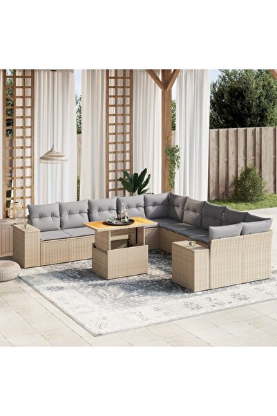 vidaxl Set canapele de gradina cu perne, 11 piese, bej, poliratan