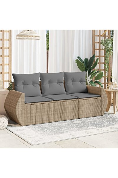 vidaxl Set canapele de gradina, 3 piese, cu perne, bej, poliratan