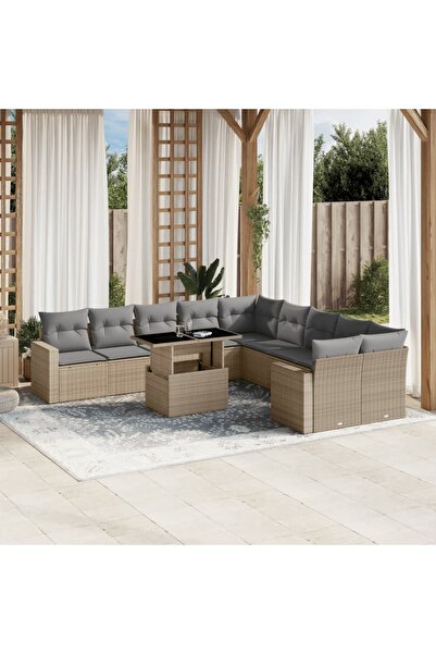 vidaxl Set canapele de gradina cu perne, 11 piese, bej, poliratan