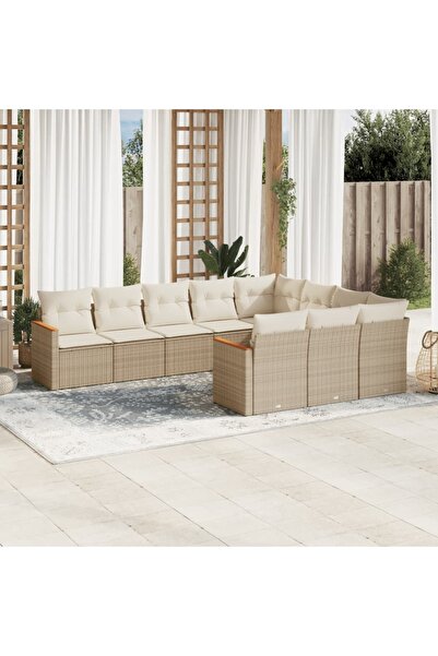 vidaxl Set canapele de gradina cu perne, 10 piese, bej, poliratan