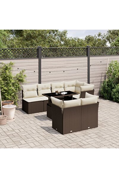 vidaxl Set canapele de gradina cu perne, 8 piese, maro, poliratan