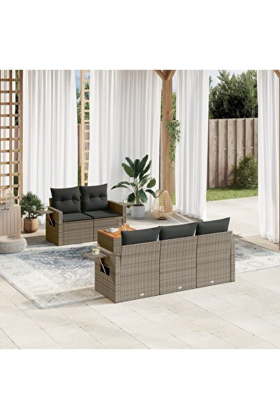 vidaxl Set mobilier gradina cu perne, 6 piese, gri, poliratan