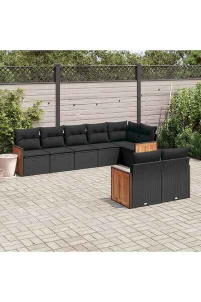 vidaxl Set mobilier de gradina cu perne, 8 piese, negru, poliratan