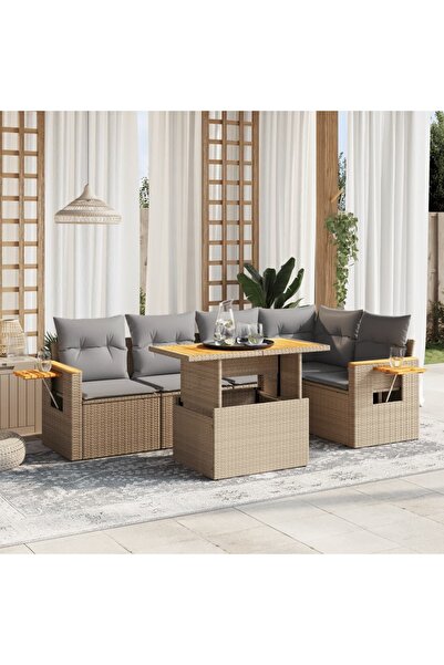 vidaxl Set canapele de gradina cu perne, 6 piese, bej, poliratan