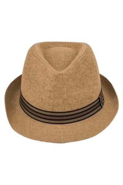 SHOPIENS Dark Color Hat with Perforated Pattern & Beige Ribbon for Men
