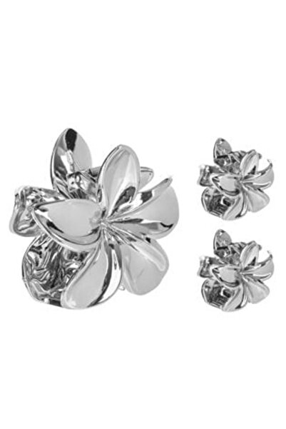 SHOPIENS Silver Orchid Hair Clips Set for Women 4-8 cm - 3 pcs