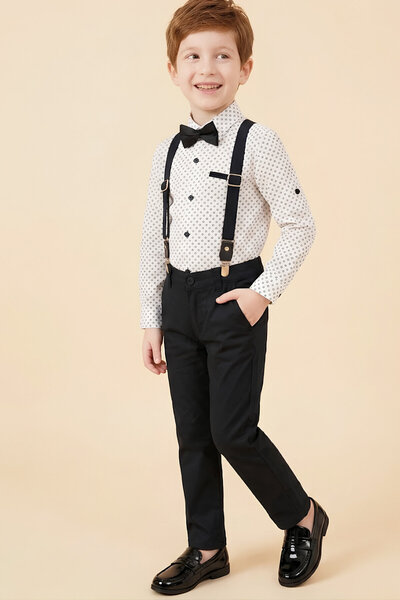 MODANINO Boy's 4-Piece Suit Set (Pants+Shirt+Suspender Belt+Bow Tie) 12660