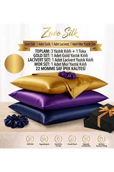 ZAVO Silk 22 Momme Saf İpek 3 Adet Yastık Kılıfı ve Toka Seti - Lüks Uyku Paketi