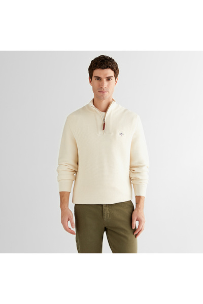 Gant Erkek Krem Regular Fit Yarım Fermuarlı Triko