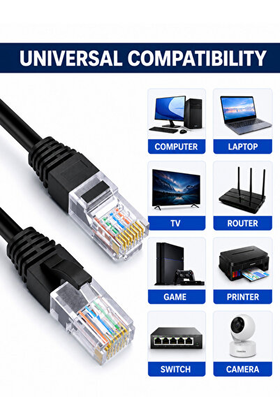 Vwin 10 Metre Cat6 İnternet Ethernet Kablosu Cat 6 Utp Patch Lan Kablo High Speed - SİYAH RENK -