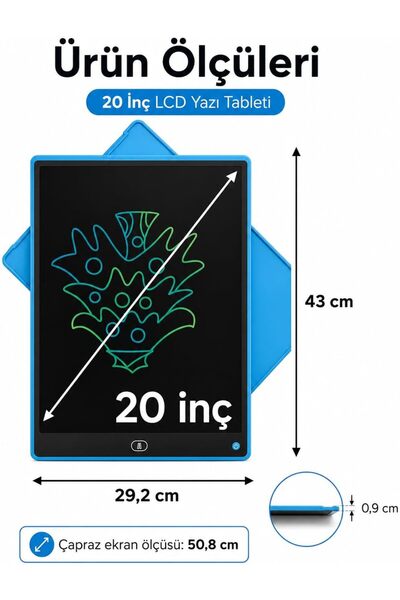 Yellowtech 20 İnç (50,8 cm) Büyük Boy LCD Yazı Tahtası Renkli Çizim Tableti Çocuk Eğitici Oyuncak