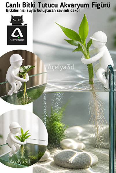 açelya3d Akvaryum Canlı Bitki Tutucu Figür – 3D Baskı Cam Kenarı Saksı Askısı...