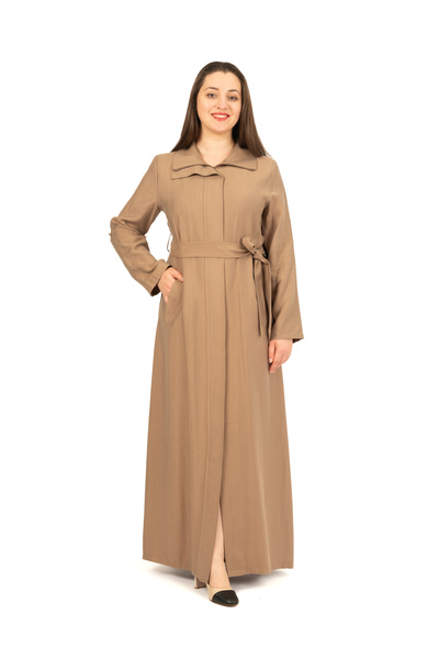 derin store Kuşaklı Ve Gizli Fermuarlı Zümrüt Kesim Ferace