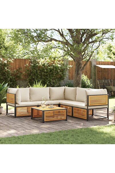 vidaxl Garden sofa set with cushions, 6 pieces, solid acacia wood