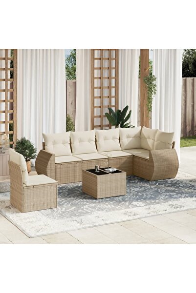 vidaxl Garden sofa set, 7 pieces, with cushions, beige, polyrattan