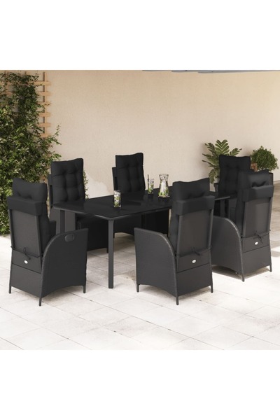 vidaxl Set mobilier de gradina cu perne, 7 piese, negru, poliratan