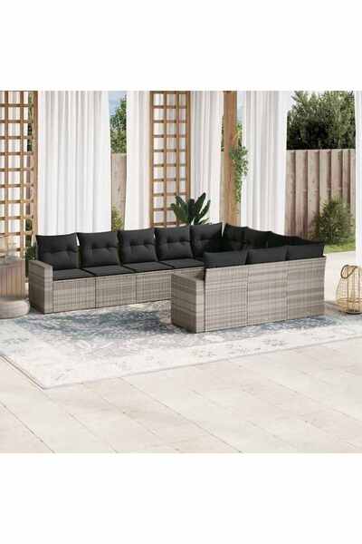 vidaxl Set canapele de gradina cu perne 10 piese gri deschis poliratan