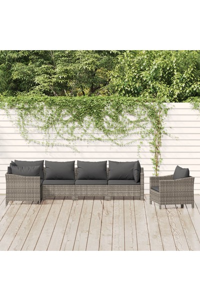 Concept Set mobilier de grădină cu perne, 6 piese, gri, poliratan