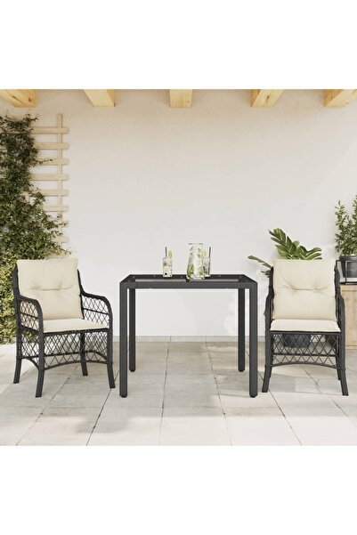 vidaxl Set bistro cu perne, 3 piese, negru, poliratan