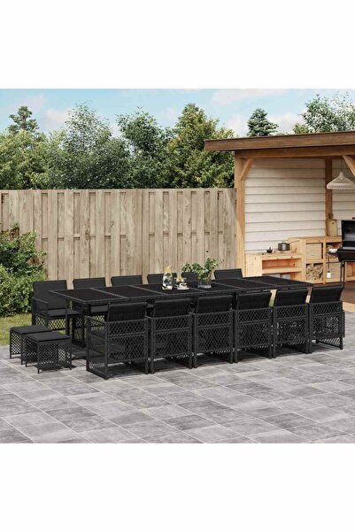 vidaxl Garden furniture set with cushions, 17 pieces, black, polyrattan
