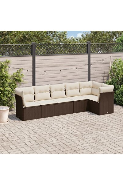 vidaxl Set canapele de gradina cu perne, 6 piese, maro, poliratan