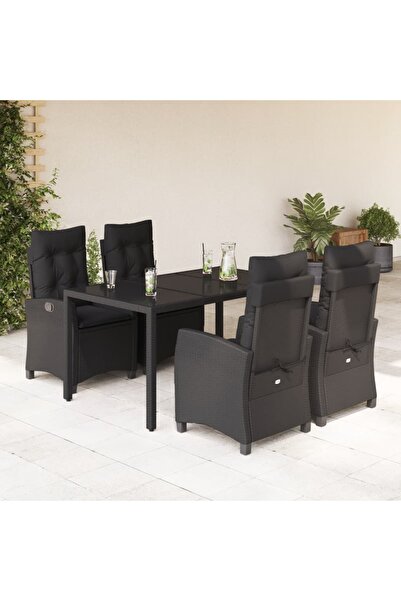 vidaxl Set mobilier de gradina cu perne, 5 piese, negru, poliratan