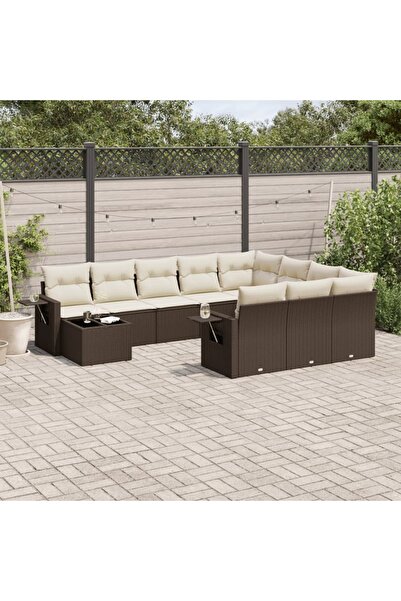 vidaxl Set canapele de gradina cu perne, 11 piese, maro, poliratan
