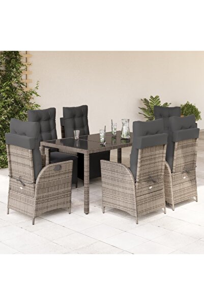 vidaxl Set mobilier de gradina cu perne, 7 piese, gri, poliratan