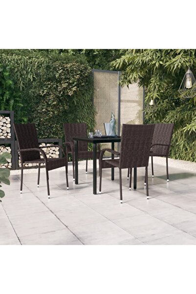 vidaxl Set mobilier de gradina, 5 piese, maro È™i negru