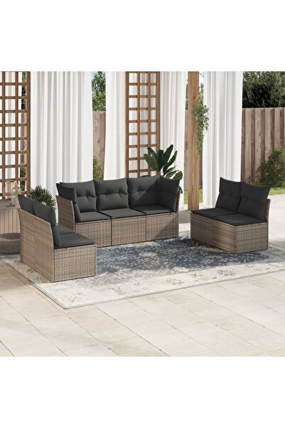 vidaxl Set canapele de gradina, 7 piese, cu perne, gri, poliratan