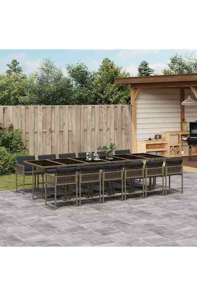 vidaxl Set mobilier de gradina cu perne, 13 piese, gri, poliratan