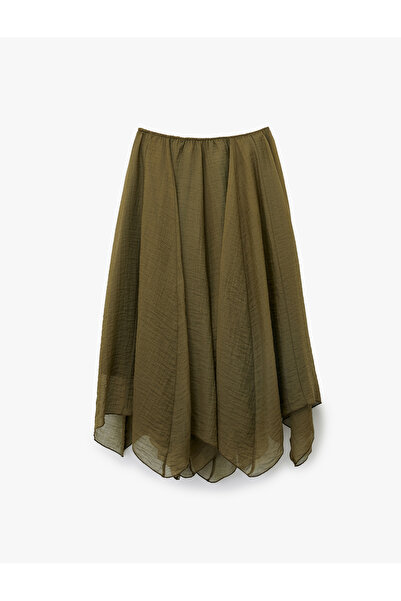 Koton Viscose Fabric Asymmetrical Cut Textured Midi Skirt