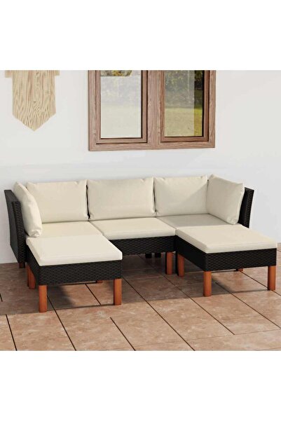 vidaxl Set mobilier de gradina cu perne, 5 piese, negru, poliratan
