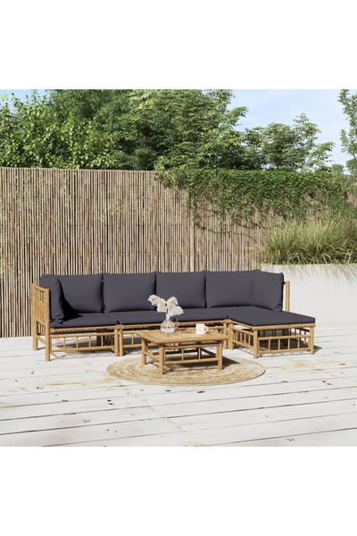 Concept Set mobilier de grădină cu perne gri închis, 6 piese, bambus