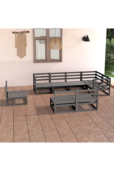 vidaxl Set mobilier de gradina, 8 piese, gri, lemn masiv de pin