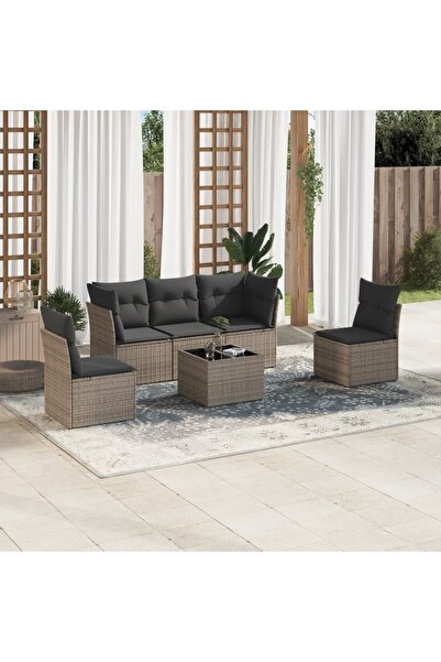 vidaxl Set mobilier gradina cu perne, 6 piese, gri, poliratan