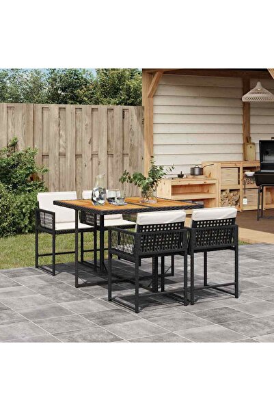 vidaxl Set mobilier de gradina cu perne, 5 piese, negru, poliratan