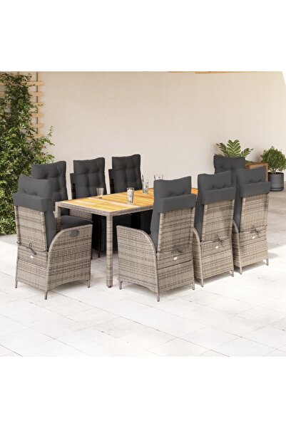 vidaxl Set mobilier gradina cu perne, 9 piese, gri, poliratan