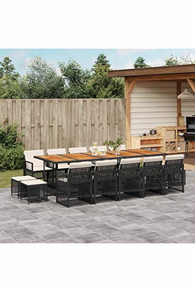 vidaxl Garden furniture set with cushions, 15 pieces, black, polyrattan