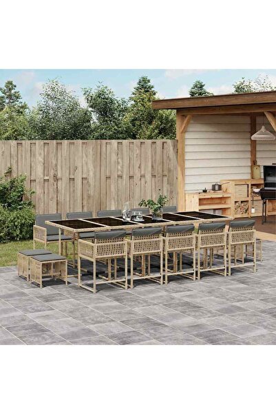 vidaxl Set mobilier gradina cu perne, 15 piese, bej combinat poliratan