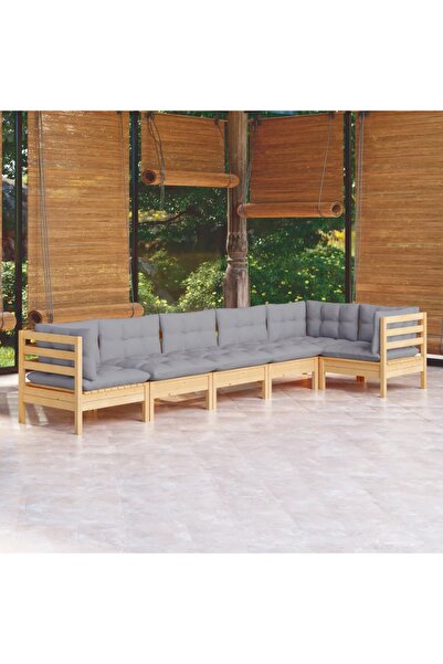 vidaxl Set mobilier gradina cu perne gri, 6 piese, lemn de pin