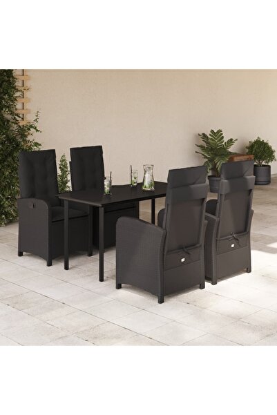 vidaxl Set mobilier de gradina cu perne, 5 piese, negru, poliratan