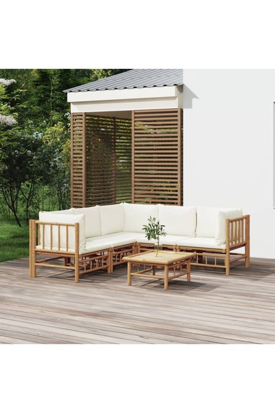 Concept Set mobilier de grădină cu perne alb crem, 6 piese, bambus
