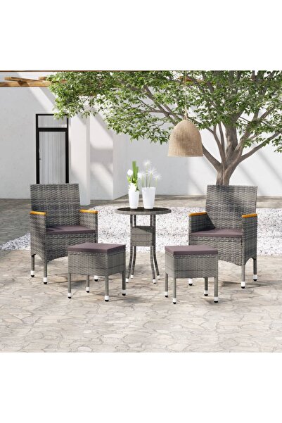 vidaxl Set mobilier de gradina, 5 piese, gri, poliratan