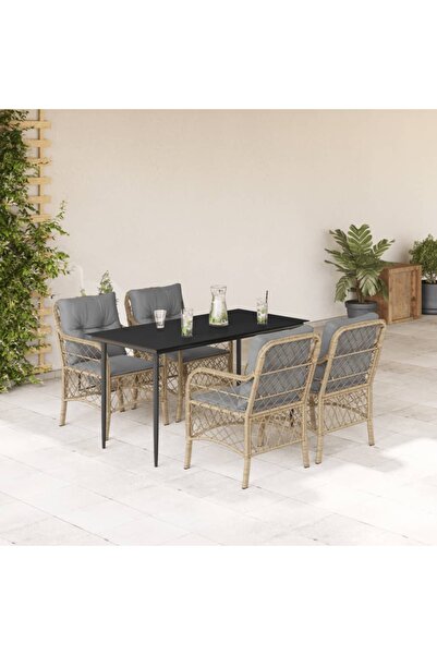 vidaxl Set mobilier pentru gradina, 5 piese, cu perne, bej, poliratan