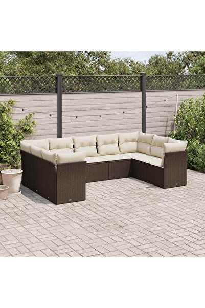 vidaxl Garden sofa set with cushions, 9 pieces, brown, polyrattan