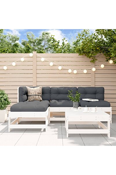 vidaxl 5-piece white solid pine wood garden relaxation furniture set