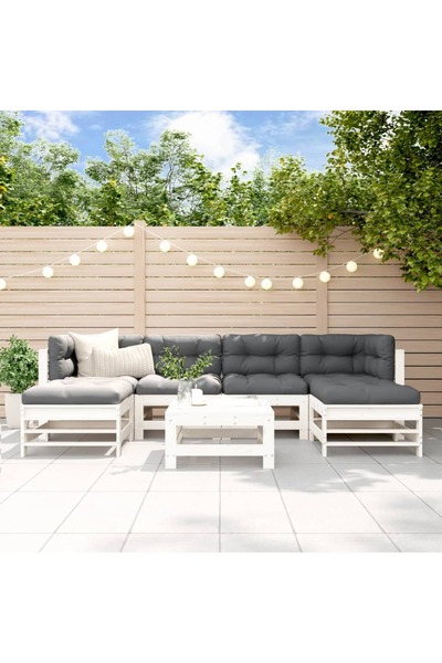 vidaxl Set mobilier de gradina, 7 piese, alb, lemn masiv de pin