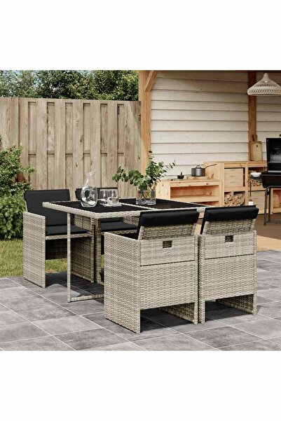 vidaxl Set mobilier de gradina cu perne, 5 piese gri deschis poliratan